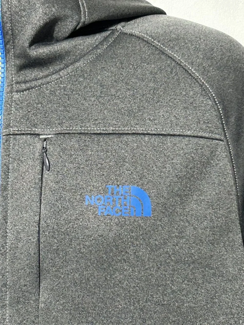 The North Face Men's Gray Full-Zip Hooded Jacket With Blue Logo Size XL 3045